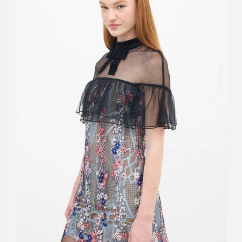 Self Portrait Multicolor Floral Vine Embroidered Mini Dress